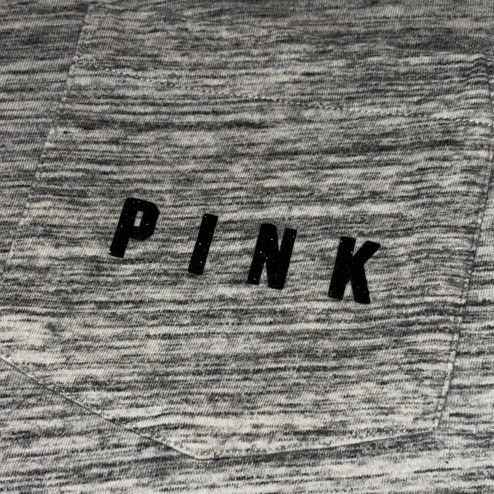 Victoria’s Secret PINK Checker Sequin Bling Gray Short Sleeve Tee Shirt - LG - Picture 4 of 9